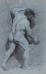 Studio di un nudo maschile posato contro un muro visto di profilo rivolto a destra, 1856-1860