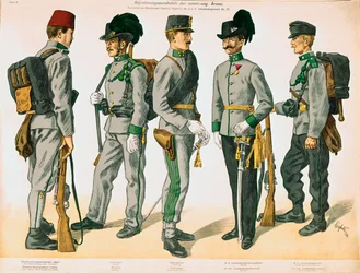 Cinque diverse uniformi di soldati dell