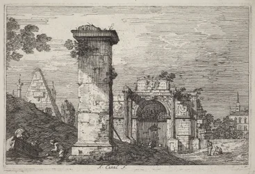Paesaggio con monumenti in rovina