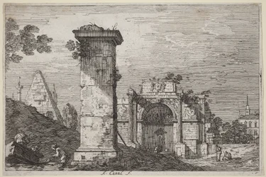 Paesaggio con monumenti in rovina
