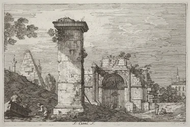Paesaggio con monumenti in rovina [a destra]