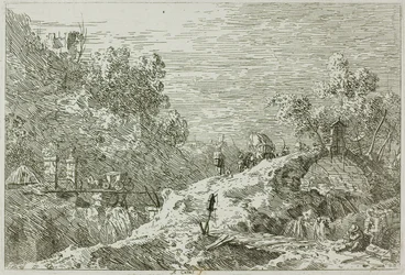 Paesaggio montano con cinque ponti, da Vedute