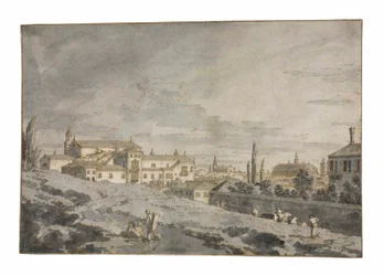 Veduta di Padova fuori dalle mura della città con la Chiesa di San Francesco