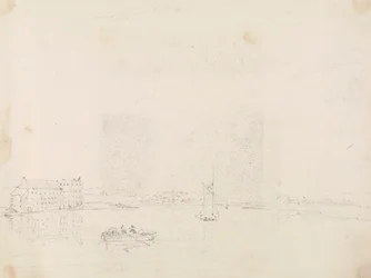Schizzo di barche e un grande edificio, dall