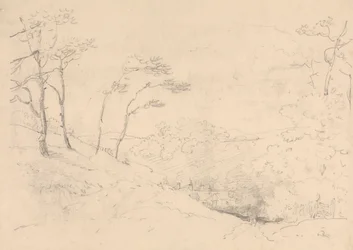 Schizzo di Alberi e Colline sopra la Fattoria Barton, Isola di Wight