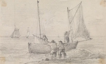 Schizzo di un gruppo che prepara le vele vicino alla riva, Hastings