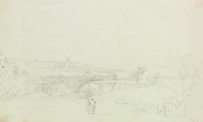 Paesaggio schizzato con castello in lontananza