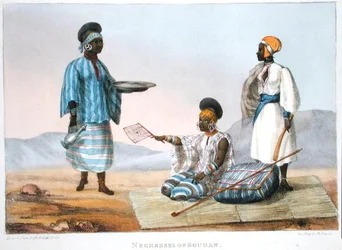Donne nere del Sudan, da «Narrative of Travels in Northern Africa in the Years 1818-19 and 1820», inciso da Denis Dighton (1792-1827), pubblicato nel 1821
