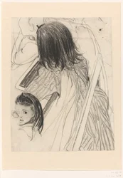 Foglio di schizzi con scolara seduta