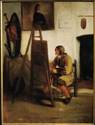 Giovane pittore nel suo studio (pittura su tela)