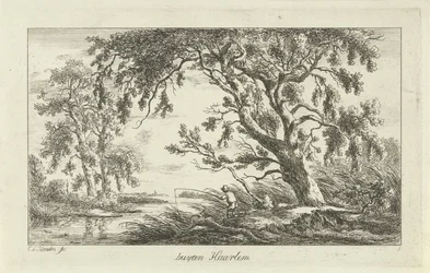 Pescatore in un paesaggio fluviale (Buyten Haarlem, titolo sull
