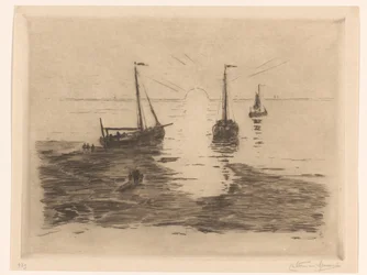 Paesaggio marino con barche a vela e tramonto Tramonto