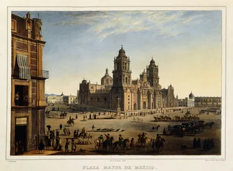 Plaza Mayor, Messico, c.1839 (litografia a colori)