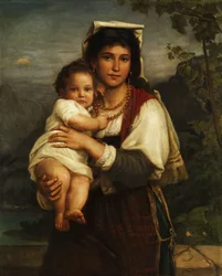 Giovane romana con bambino