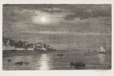 Paesaggio costiero a Hellebæk. Chiaro di luna