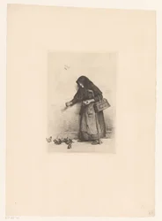 Donna che nutre uccelli