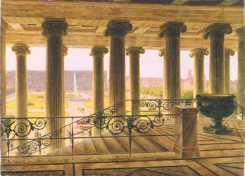 vista dal nuovo museo sul giardino di piacere e sul palazzo reale di Berlino