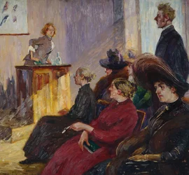 Anne Bugge durante una riunione scolastica a Tønsberg 1883