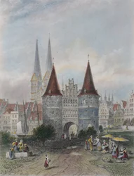Porta di Holsten a Lubecca, inciso da John Godfrey (1817-89)