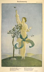 Disegno per la poesia "Vorsommertag": Una donna che cerca di afferrare una farfalla