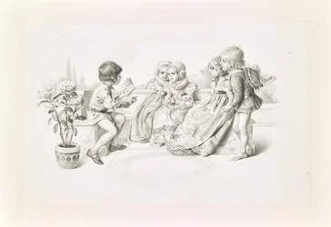 Bambini in costume medievale ascoltano un cantante