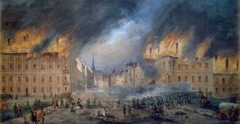 Battaglia alla Sternbarrikade a Jagerzeile il 28 ottobre 1848, rivoluzione a Vienna, incendio in città