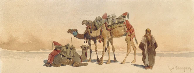 Riposo con tre cammelli nel deserto, 1859