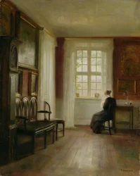 Interno con donna che cuce