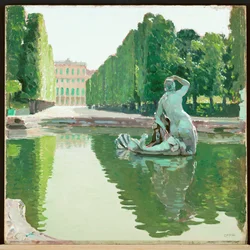 La bella fontana nel parco di Schönbrunn -1910 ... (dipinto su tela)