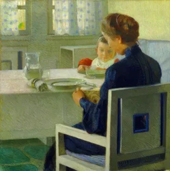 Madre e bambino al tavolo
