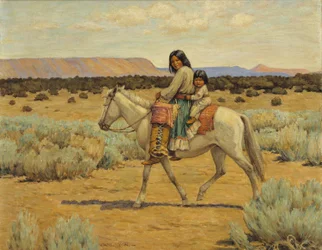 Madre e figli apache a cavallo