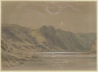 Veduta del Reno con alte rive boscose