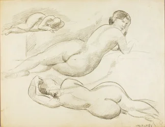 Gruppo di tre nudi femminili sdraiati
