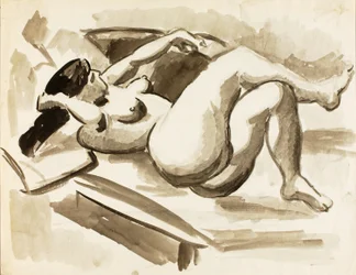 Nudo femminile reclinato con gambe incrociate