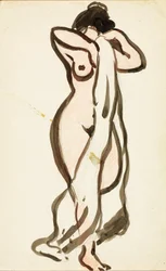 Nudo femminile in piedi con drappo