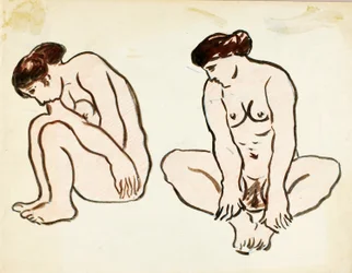 Due nudi femminili, seduti