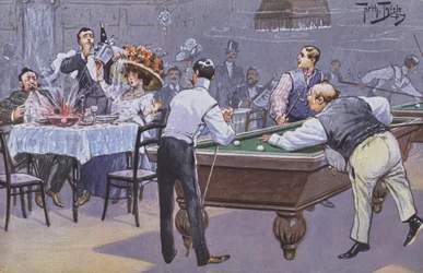 Scena comica in una sala da biliardo