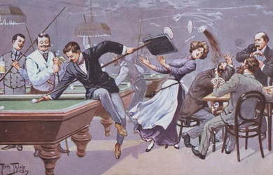 Scena comica in una sala da biliardo