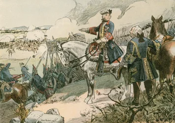 Federico il Grande (1712-1786) alla battaglia di Hohenfriedberg nel 1745