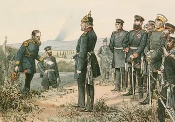 Guglielmo I, Re di Prussia e Imperatore di Germania (1797-1888), riceve la resa di Napoleone III nel 1870 dopo la battaglia di Sedan