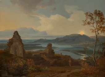 Paesaggio fluviale con rovina della chiesa