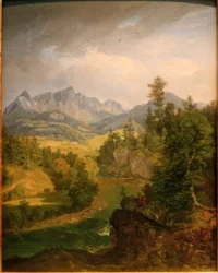 Paesaggio montano con corso d
