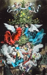 Albero di Natale Celeste. Illustrazione del pittore e artista grafico tedesco Fritz Richter (1904 - 1981). Data immagine: circa 1930. Archivio Carl Sinon