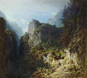 Paesaggio montano con coppia di innamorati