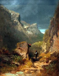 Paesaggio montano con croce su una roccia