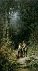 Cacciatore e pastorella alla fontana del bosco