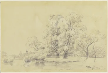 Paesaggio con alberi presso l