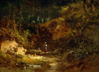 Ragazza alla fontana nel bosco