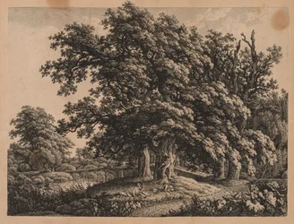 Paesaggio e ponte con tre figure