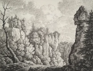 Paesaggio roccioso con un eremita